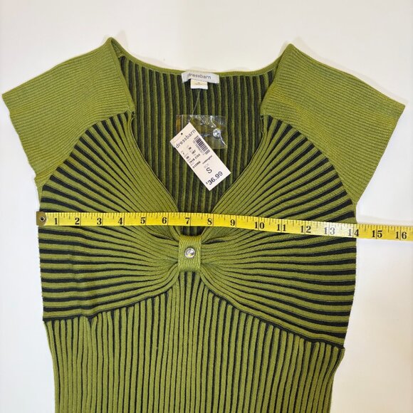 Dress Barn Womens Ribbed Knit Babydoll V Neck Fitted Y2K Sweater Sz Small Green - Picture 5 of 7